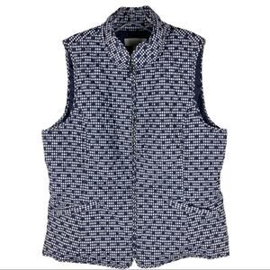 Talbots blue white check polka dot full zip puffer quilted barn vest large